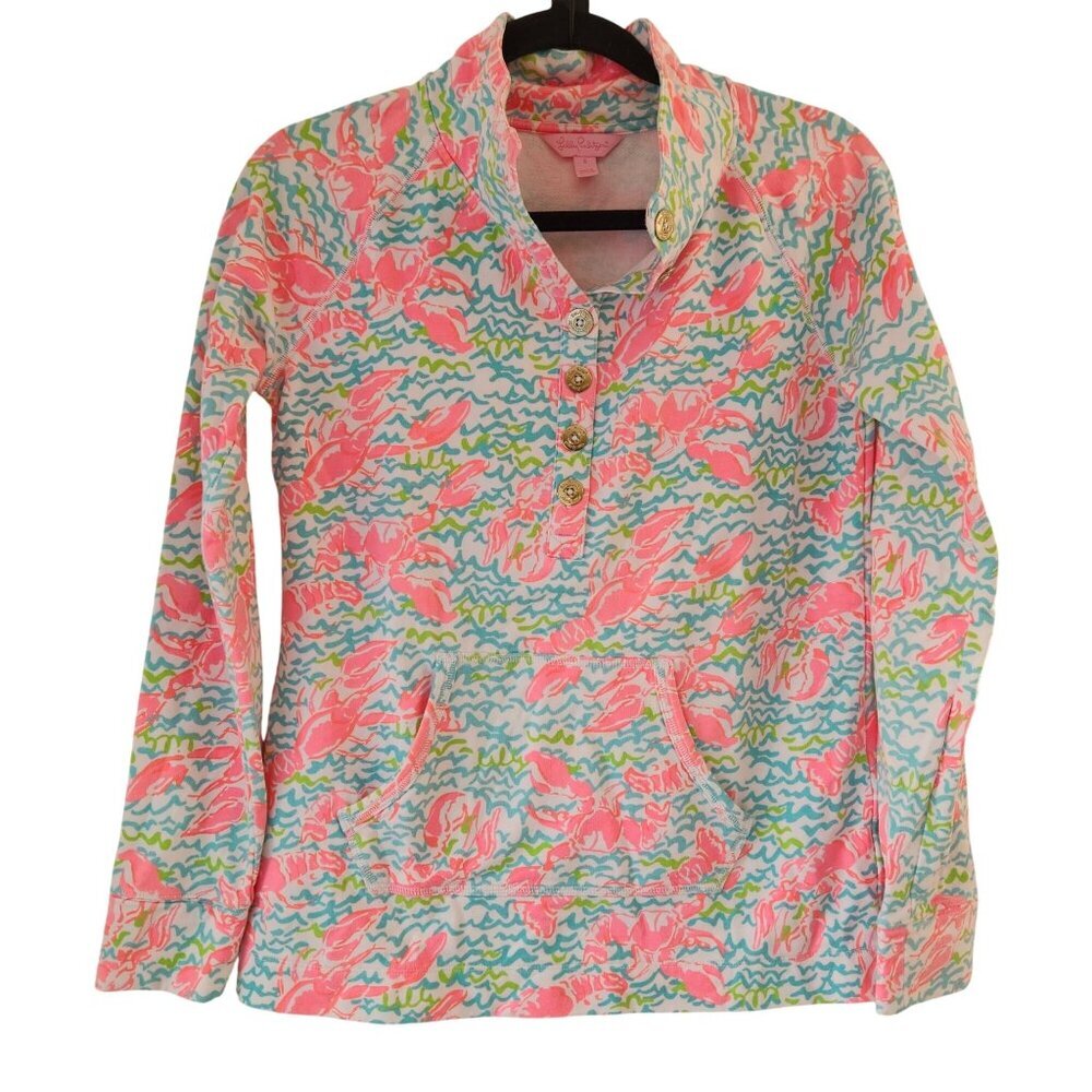Lilly Pulitzer Lobstah Roll Captain Popover Shirt Sweatshirt Lobster Print S